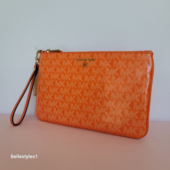 MICHAEL KORS Signature Logo Jet Set Large Top Zip Pouch/Wristlet- Apricot ⭐ - Picture 5 of 16